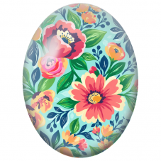 Cabochon en Verre Illustré Bouquet Folk Rose et Corail 13x18, 18x25 ou 30x40mm - Pour la Création de Bijoux Fantaisie - DIY