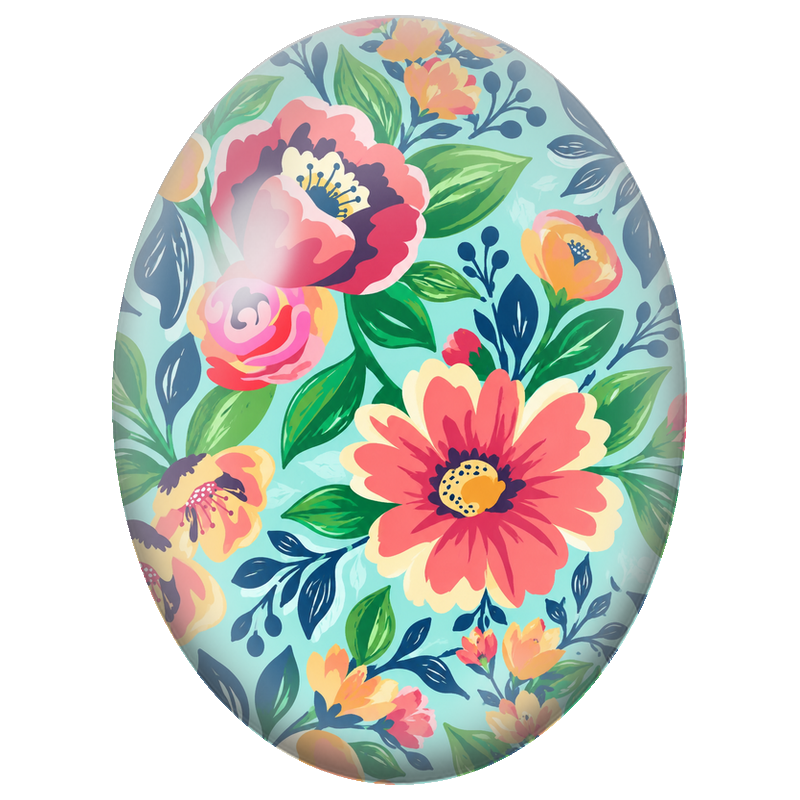 Cabochon en Verre Illustré Bouquet Folk Rose et Corail 13x18, 18x25 ou 30x40mm
