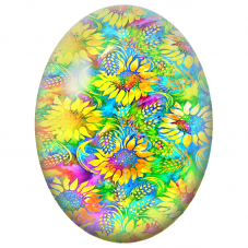 Cabochon en Verre Illustré Tournesols Multicolores Effet Batik 13x18, 18x25 ou 30x40mm - Pour la Création de Bijoux Fantaisie