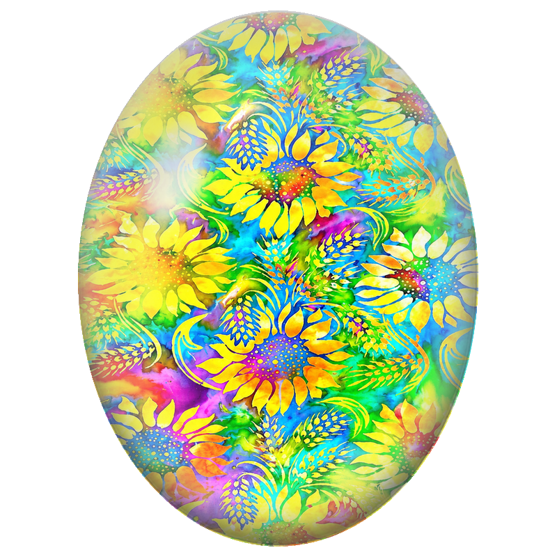 Cabochon en Verre Illustré Tournesols Multicolores Effet Batik 13x18, 18x25 ou 30x40mm