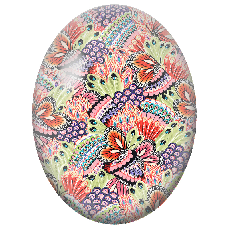 Cabochon en Verre Illustré Papillons Ornementaux Multicolores 13x18, 18x25 ou 30x40mm