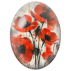 Cabochon en Verre Illustré Coquelicots Rouges sur Fond Grunge 13x18, 18x25 ou 30x40mm - Pour la Création de Bijoux Fantaisie