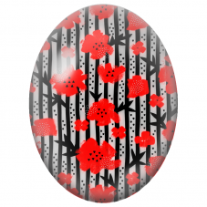 Cabochon en Verre Illustré Fleurs Rouges parmi les Bouleaux 13x18, 18x25 ou 30x40mm - Pour la Création de Bijoux Fantaisie - DIY