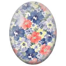 Cabochon en Verre Illustré Fleurs Bleu Marine et Corail à l’Aquarelle 13x18, 18x25 ou 30x40mm - Pour la Création de Bijoux