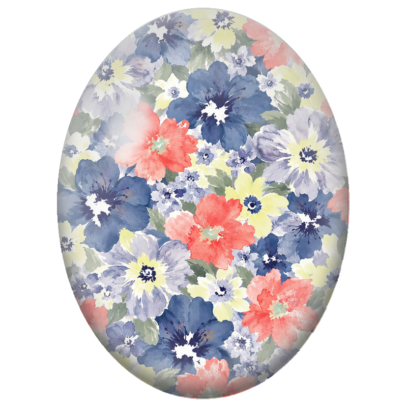 Cabochon en Verre Illustré Fleurs Bleu Marine et Corail à l’Aquarelle 13x18, 18x25 ou 30x40mm