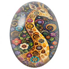 Cabochon en Verre Illustré Girafe en Mosaïque Fleurie 13x18, 18x25 ou 30x40mm - Pour la Création de Bijoux Fantaisie - DIY