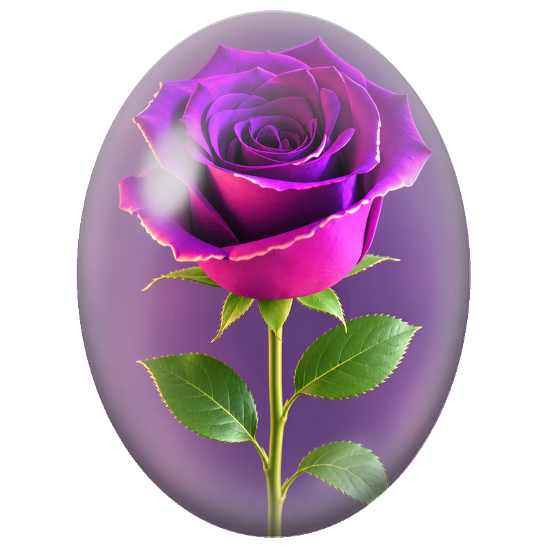 Cabochon en Verre Illustré Rose Violette sur Fond Mauve 13x18, 18x25 ou 30x40mm