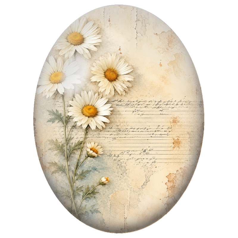 Cabochon en Verre Illustré Marguerites sur Papier Ancien 13x18, 18x25 ou 30x40mm