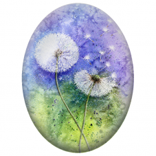 Cabochon en Verre Illustré Pissenlits sur Fond Violet 13x18, 18x25 ou 30x40mm - Pour la Création de Bijoux Fantaisie - DIY