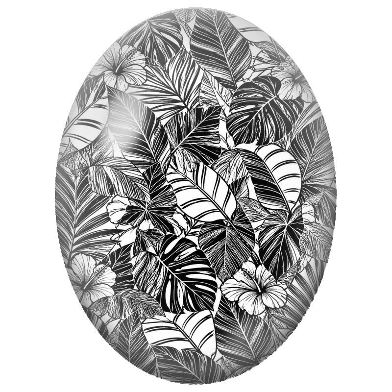 Cabochon en Verre Illustré Feuillage Tropical Noir et Blanc 13x18, 18x25 ou 30x40mm