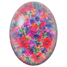 Cabochon en Verre Illustré Champ Fleuri Rouge Bleu et Violet 13x18, 18x25 ou 30x40mm - Pour la Création de Bijoux Fantaisie