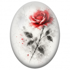 Cabochon en Verre Illustré Rose Rouge sur Fond Craquelé 13x18, 18x25 ou 30x40mm - Pour la Création de Bijoux Fantaisie - DIY