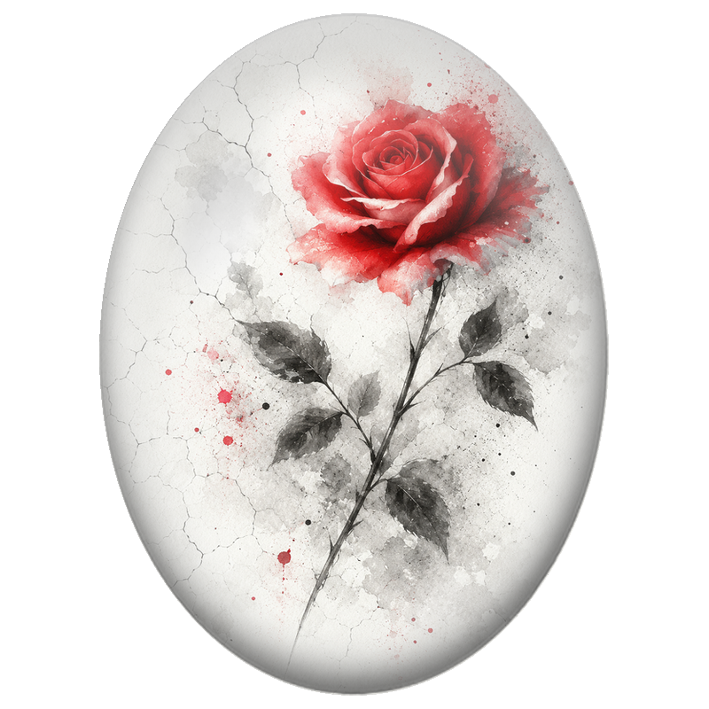 Cabochon en Verre Illustré Rose Rouge sur Fond Craquelé 13x18, 18x25 ou 30x40mm