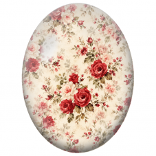 Cabochon en Verre Illustré Roses Rouges sur Fond Crème Vintage 13x18, 18x25 ou 30x40mm - Pour la Création de Bijoux Fantaisie