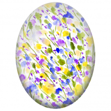 Cabochon en Verre Illustré Fleurs Jaunes Bleues et Violettes à l’Aquarelle 13x18, 18x25 ou 30x40mm - Pour la Création de Bijoux