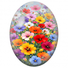 Cabochon en Verre Illustré Prairie de Cosmos Multicolores 13x18, 18x25 ou 30x40mm - Pour la Création de Bijoux Fantaisie - DIY
