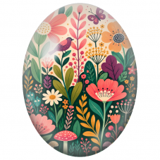 Cabochon en Verre Illustré Oiseau dans un Jardin Folk 13x18, 18x25 ou 30x40mm - Pour la Création de Bijoux Fantaisie - DIY
