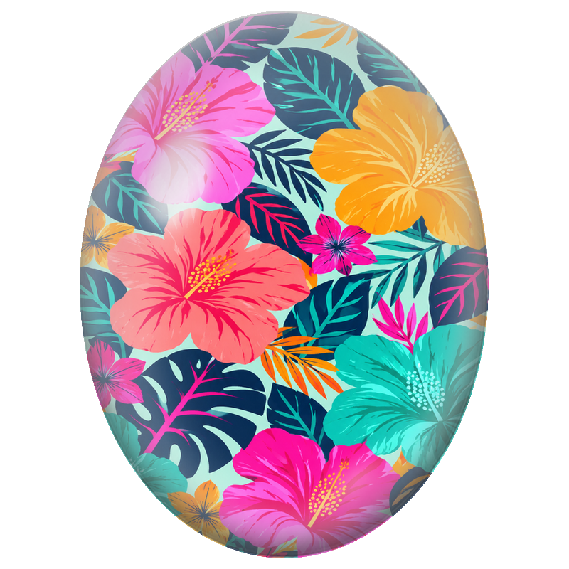 Cabochon en Verre Illustré Hibiscus Pop Multicolores 13x18, 18x25 ou 30x40mm
