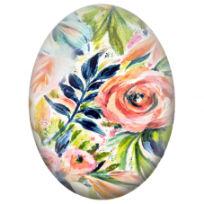 Cabochon en Verre Illustré Roses Pêche Peintes à la Main 13x18, 18x25 ou 30x40mm - Pour la Création de Bijoux Fantaisie - DIY