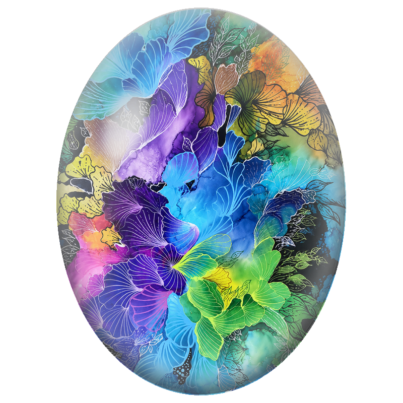 Cabochon en Verre Illustré Fleurs Lumineuses Multicolores 13x18, 18x25 ou 30x40mm