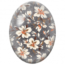 Cabochon en Verre Illustré Fleurs Ivoire sur Fond Gris 13x18, 18x25 ou 30x40mm - Pour la Création de Bijoux Fantaisie - DIY
