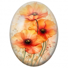 Cabochon en Verre Illustré Coquelicots Orange à l’Encre 13x18, 18x25 ou 30x40mm - Pour la Création de Bijoux Fantaisie - DIY
