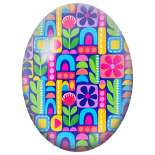 Cabochon en Verre Illustré Fleurs Rétro aux Formes Géométriques 13x18, 18x25 ou 30x40mm - Pour la Création de Bijoux Fantaisie