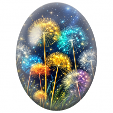Cabochon en Verre Illustré Pissenlits Lumineux sous les Étoiles 13x18, 18x25 ou 30x40mm - Pour la Création de Bijoux Fantaisie