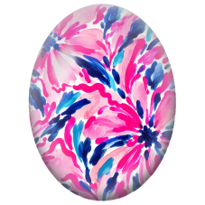 Cabochon en Verre Illustré Grandes Fleurs Roses et Bleues Peintes 13x18, 18x25 ou 30x40mm - Pour la Création de Bijoux Fantaisie