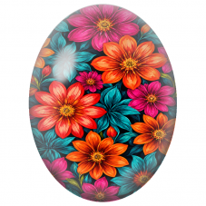 Cabochon en Verre Illustré Fleurs Fuchsia et Orange sur Feuillage Turquoise 13x18, 18x25 ou 30x40mm - Pour la Création de Bijoux