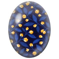 Cabochon en Verre Illustré Petites Fleurs Jaunes sur Fond Bleu Nuit 13x18, 18x25 ou 30x40mm - Pour la Création de Bijoux