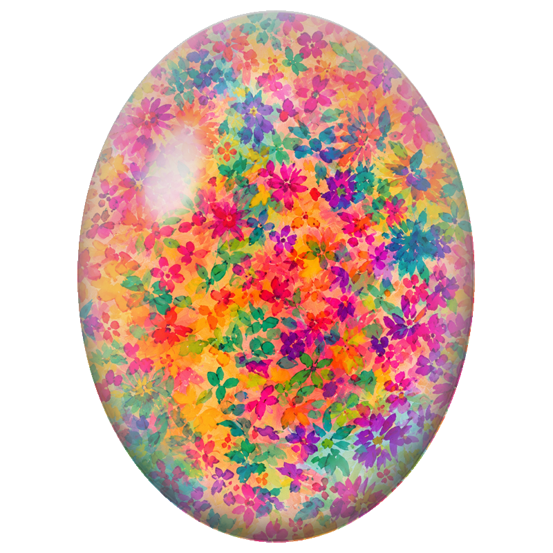 Cabochon en Verre Illustré Prairie Fleurie aux Couleurs Chaudes 13x18, 18x25 ou 30x40mm
