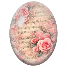 Cabochon en Verre Illustré Roses Roses Dentelle et Partition 13x18, 18x25 ou 30x40mm - Pour la Création de Bijoux Fantaisie