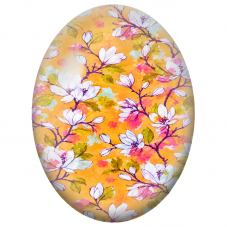 Cabochon en Verre Illustré Magnolias Blancs sur Fond Orange 13x18, 18x25 ou 30x40mm - Pour la Création de Bijoux Fantaisie - DIY