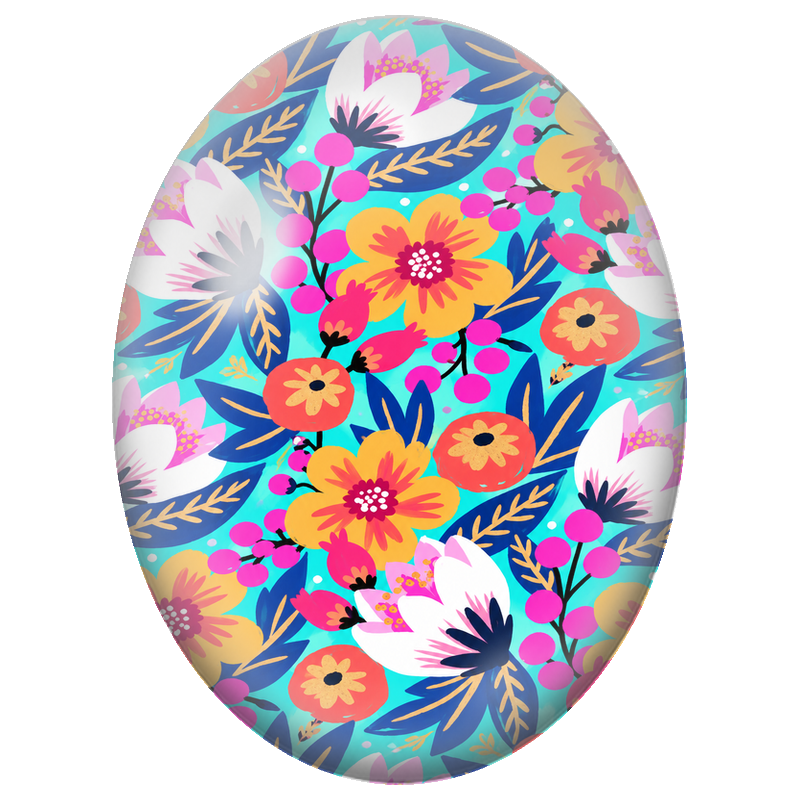 Cabochon en Verre Illustré Fleurs Pop Orange et Blanches 13x18, 18x25 ou 30x40mm