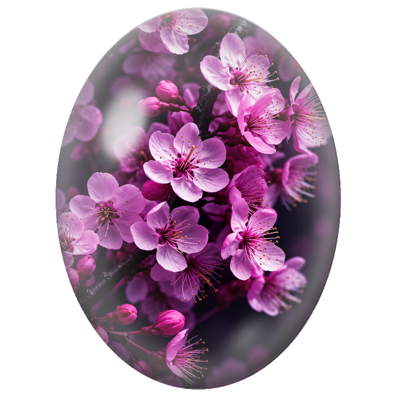 Cabochon en Verre Illustré Fleurs de Cerisier Fuchsia 13x18, 18x25 ou 30x40mm
