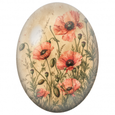 Cabochon en Verre Illustré Coquelicots Corail sur Papier Ancien 13x18, 18x25 ou 30x40mm - Pour la Création de Bijoux Fantaisie