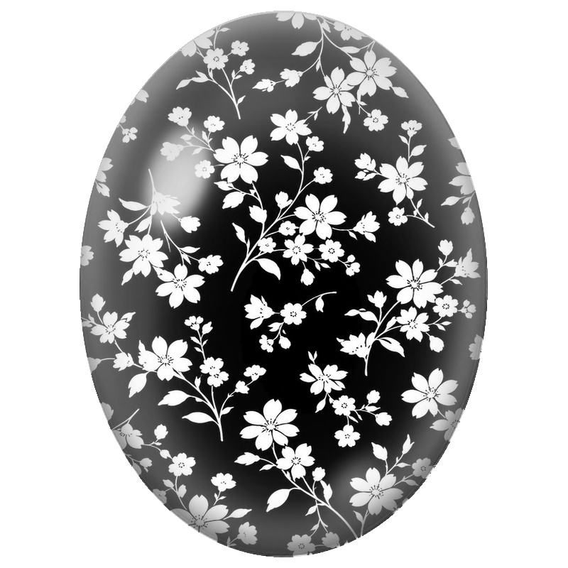 Cabochon en Verre Illustré Fleurs Blanches en Semis sur Fond Noir 13x18, 18x25 ou 30x40mm