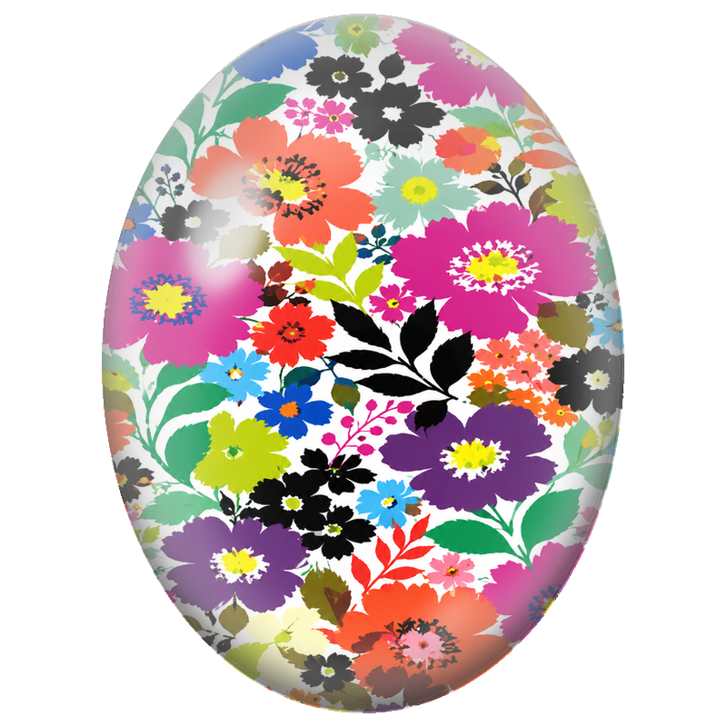 Cabochon en Verre Illustré Fleurs Colorées en Silhouettes 13x18, 18x25 ou 30x40mm