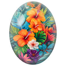 Cabochon en Verre Illustré Hibiscus Orange dans une Jungle Tropicale 13x18, 18x25 ou 30x40mm - Pour la Création de Bijoux