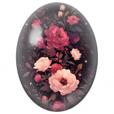 Cabochon en Verre Illustré Roses Roses dans un Jardin Nocturne 13x18, 18x25 ou 30x40mm - Pour la Création de Bijoux Fantaisie