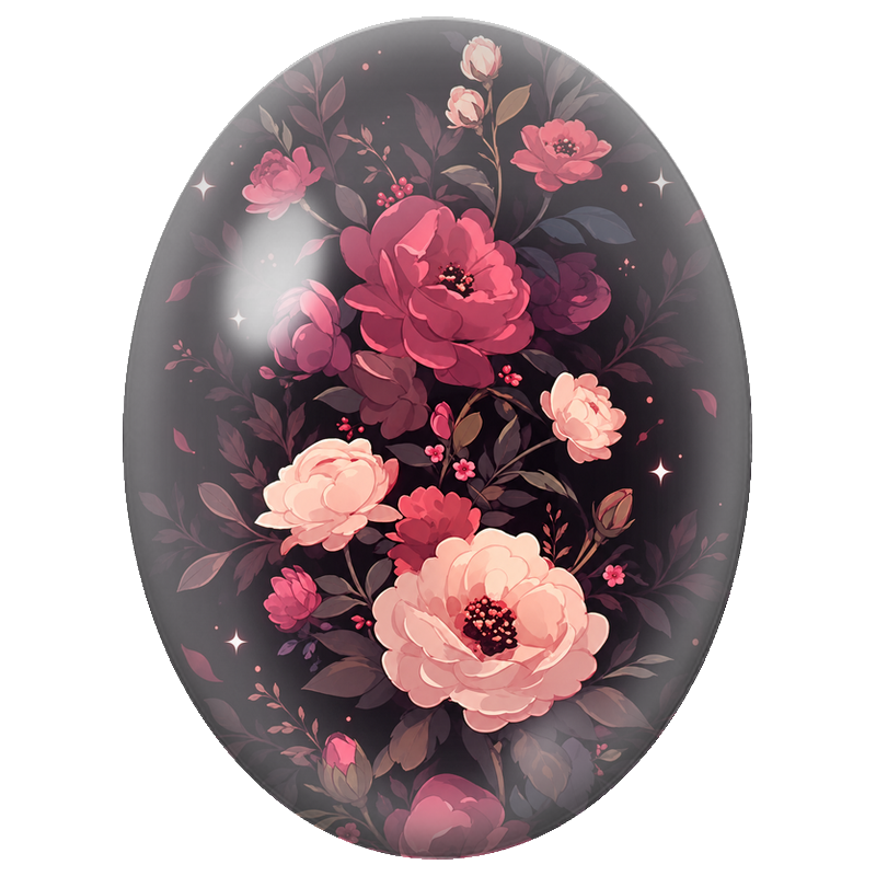 Cabochon en Verre Illustré Roses Roses dans un Jardin Nocturne 13x18, 18x25 ou 30x40mm