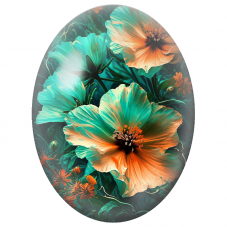 Cabochon en Verre Illustré Hibiscus Turquoise et Pêche 13x18, 18x25 ou 30x40mm - Pour la Création de Bijoux Fantaisie - DIY