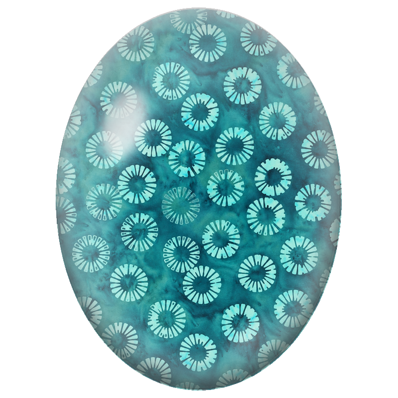 Cabochon en Verre Illustré Rosaces Turquoise sur Fond Bleu 13x18, 18x25 ou 30x40mm