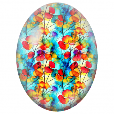 Cabochon en Verre Illustré Fleurs Orange et Bleues Effet Vitrail 13x18, 18x25 ou 30x40mm - Pour la Création de Bijoux Fantaisie