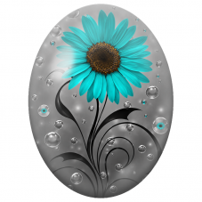 Cabochon en Verre Illustré Grande Marguerite Turquoise et Bulles 13x18, 18x25 ou 30x40mm - Pour la Création de Bijoux Fantaisie