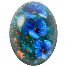 Cabochon en Verre Illustré Fleurs Bleues dans un Jardin Sombre 13x18, 18x25 ou 30x40mm - Pour la Création de Bijoux Fantaisie