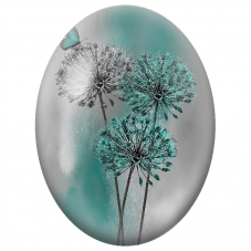 Cabochon en Verre Illustré Fleurs Sphériques et Papillon Turquoise 13x18, 18x25 ou 30x40mm - Pour la Création de Bijoux
