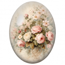 Cabochon en Verre Illustré Bouquet de Roses Poudrées dans un Vase Ancien 13x18, 18x25 ou 30x40mm - Pour la Création de Bijoux