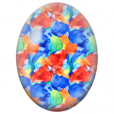 Cabochon en Verre Illustré Fleurs Abstraites Rouges et Bleues 13x18, 18x25 ou 30x40mm - Pour la Création de Bijoux Fantaisie